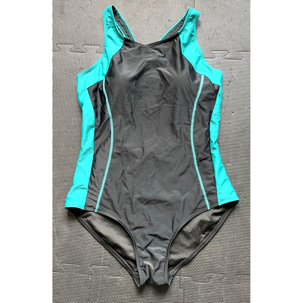 SPF 50 Attraco Sports XL Athletic Colorblock Swimsuit Razorback Black Teal